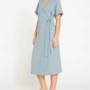 Universal Standard Airy Crepe Wrap Dress Teal Blue Size Medium (18-20)